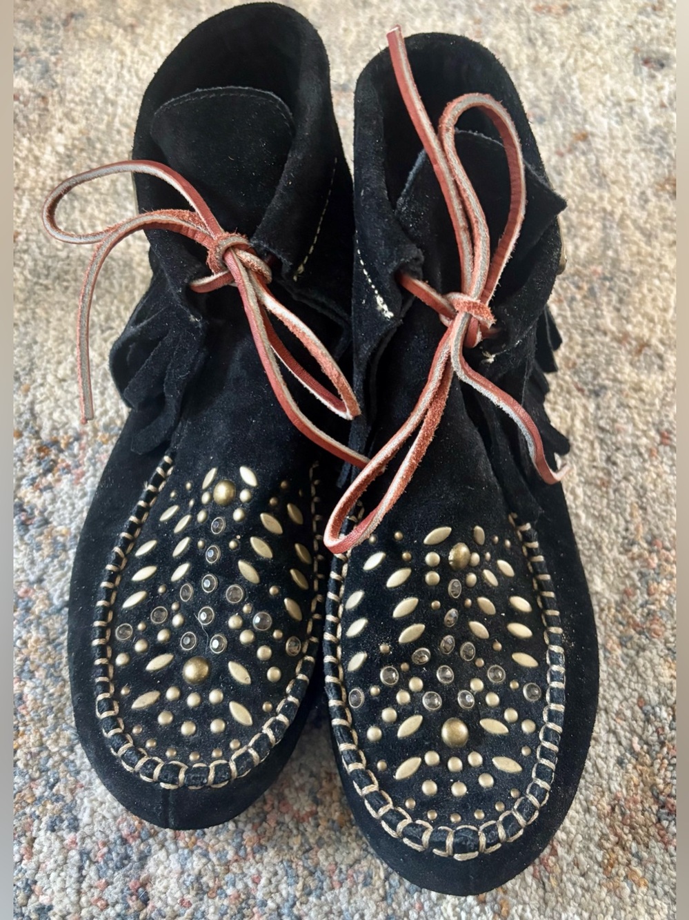 Hush Puppies Anna Sui Suede Studded Moccasin Ankle Boots - Women size 7